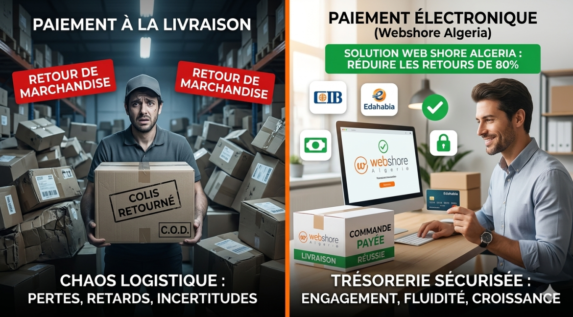 Comparaison e-commerce Cash on Delivery vs Paiement Électronique en Algérie avec Webshore Algeria